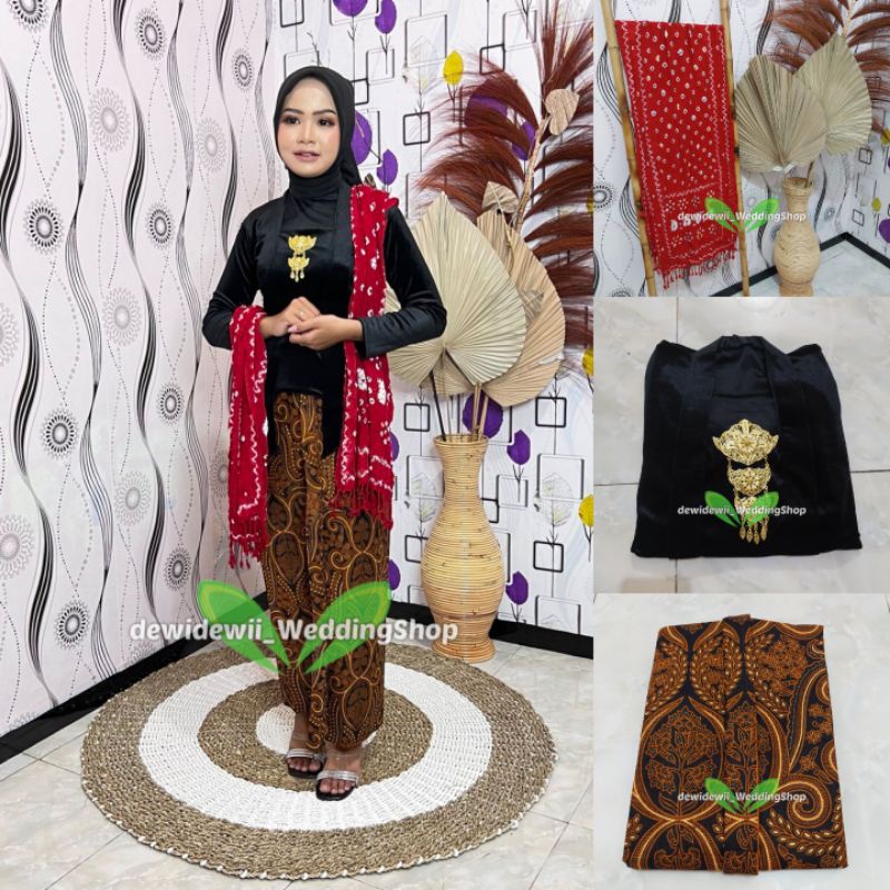 [1set] Kebaya + Jarik Instan + Selendang Jumputan  || Model Padma - Motif Uwer