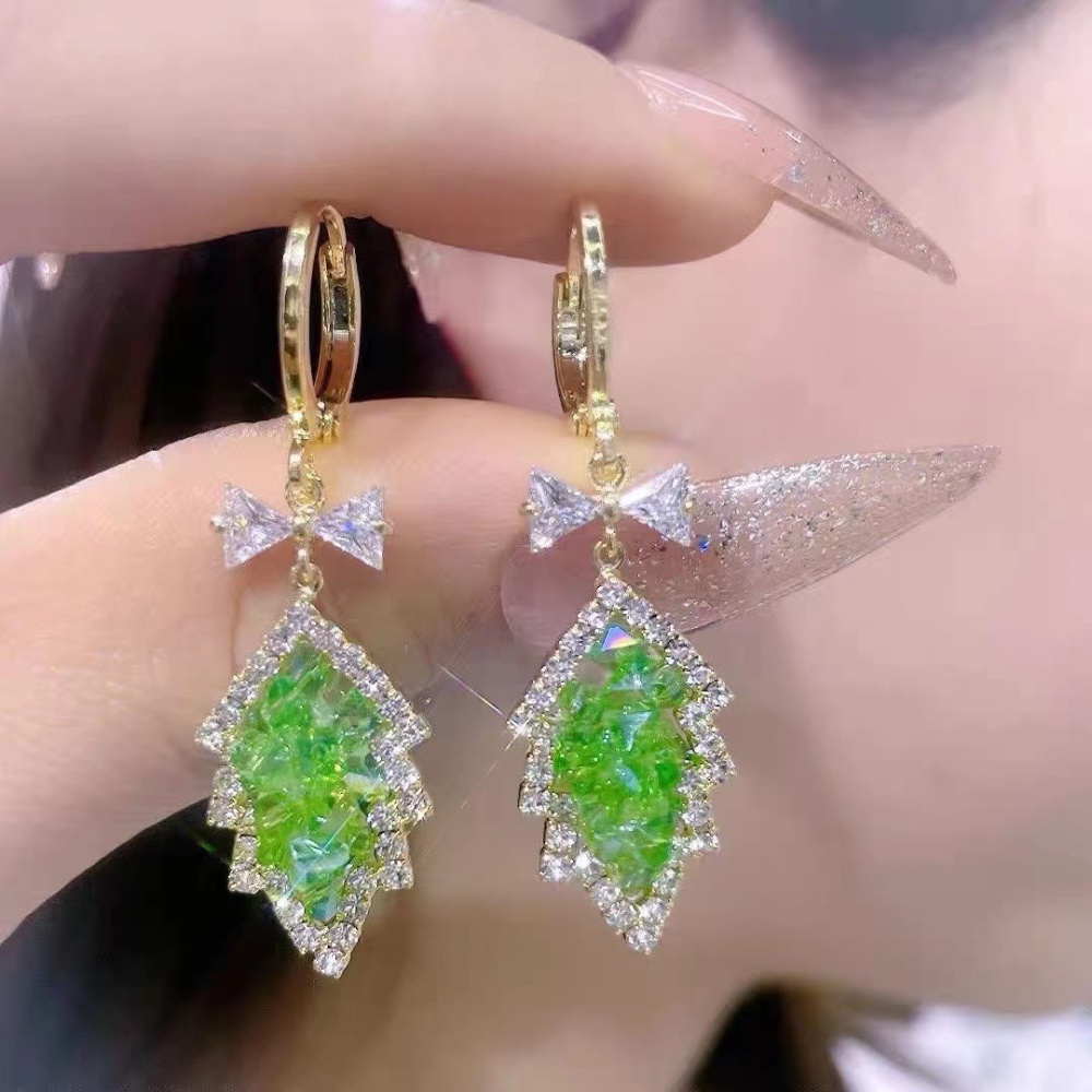 Deartiara Indah Flash Berlian Populer Anting Busur Imitasi Kristal Anting Kecil Segar Serbaguna Maple Daun Anting-Anting