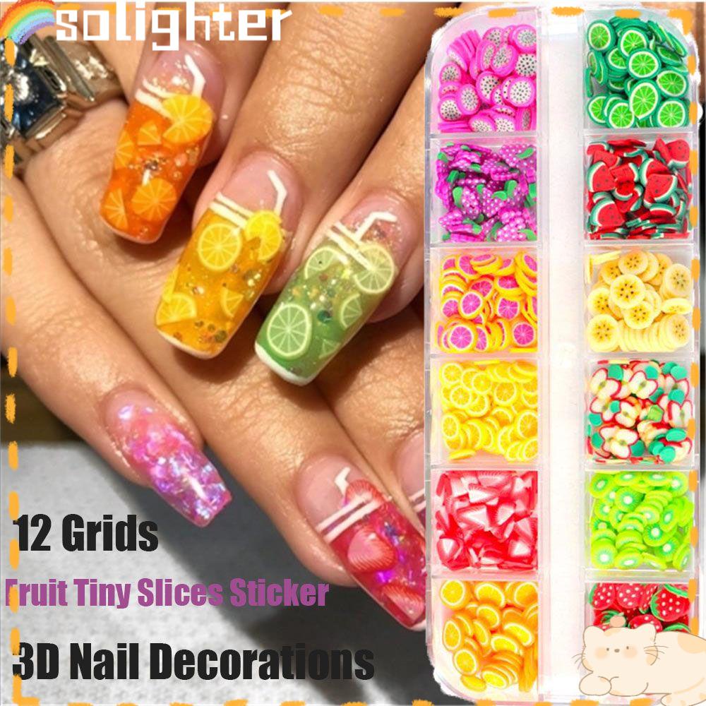 Solighter Nail Art Stiker Lucu Gaya Campur Aksesori Kuku Mungil 3D Dekorasi Irisan Berlian Imitasi