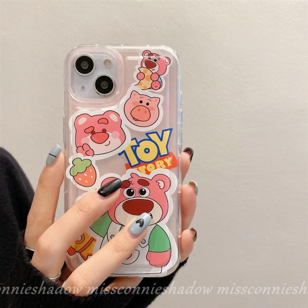 IPHONE Cute Strawberry Bear Manyo Buzz Lightyear Alien Case Kompatibel Untuk Iphone7 8 6 6S Plus XR 11 14 13 12 Pro MAX X XS MAX Kartun Toy Story Silicon TPU Lembut Shockproof Airbag Case