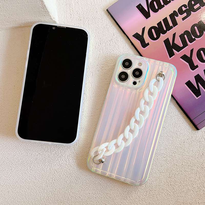 3D Laser Gradient Luxury Soft Case iPhone 11 12 13 14 Pro Max Casing INS Silvery Phone Case Women's Fashion Bracelet Casing hp iPhone 13