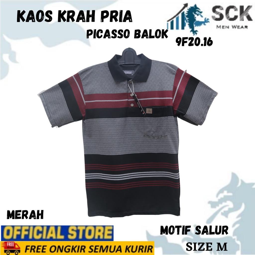 Kaos Krah Pria PICASSO Model GARIS BESAR Size M-L / Baju Kerah Cowok Remaja Dewasa - sckmenwear GROSIR