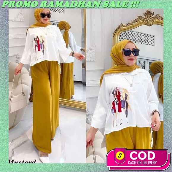 R.A - Laras One Set 2In1 Setelan Wanita Muslim Matt Cringkle Polos Basic Ootd Casual Daily Fashion T