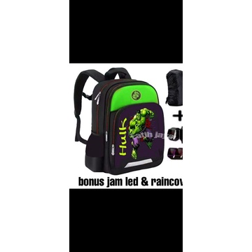 tas anak laki - tas sekolah anak laki - tas anak hulk - tas anak cowok - tas anak SD - tas anak murah (BONUS JAM LED &amp; RAINCOVER)