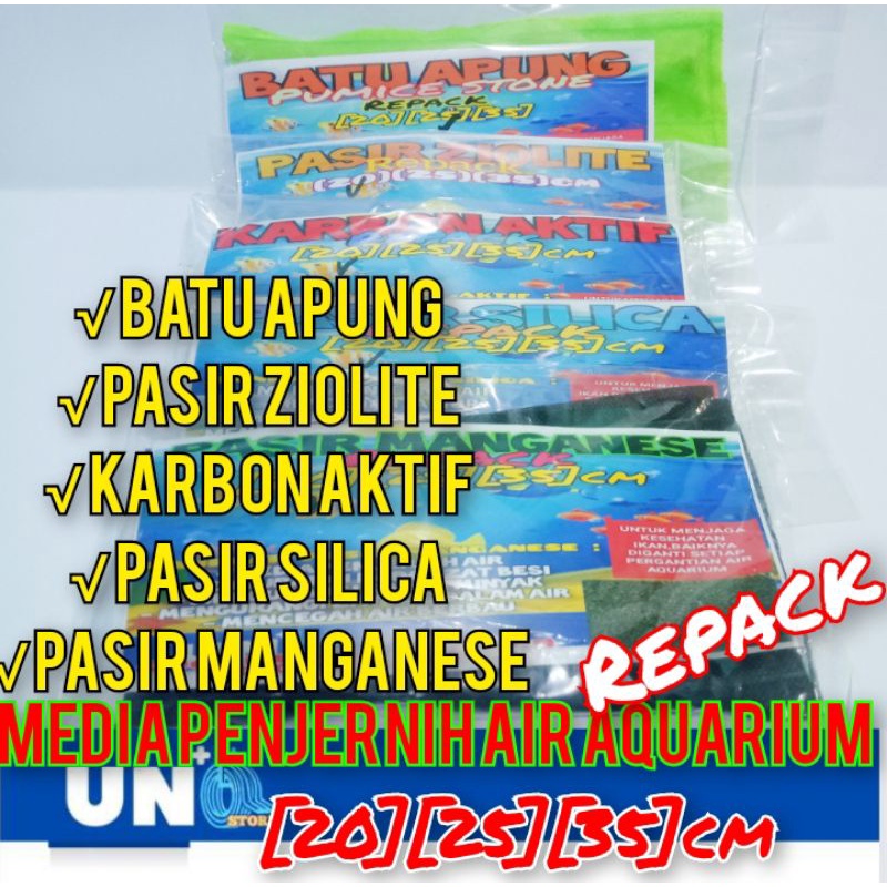 FILTER MEDIA PENJERNIH AIR AQUARIUM KARBON AKTIF/PASIR ZIOLITE/PASIR SILICA/PASIR MANGANESE/BATU APUNG REPACK