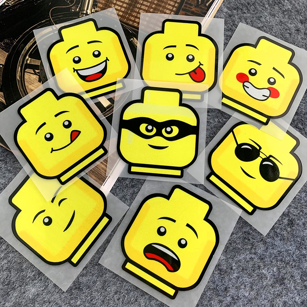 Mainan LEGO Boneka Blok Bangunan Emoji Stiker Reflektif Helm Mobil Sepeda Motor Menghias Stiker Lucu Untuk Honda Beat Scoopy Civic Freed Brio Genio Jazz Vario City ADV PCX CRF Grand Sonic Win CB HRV Supra x 125 BRV Verza CRV