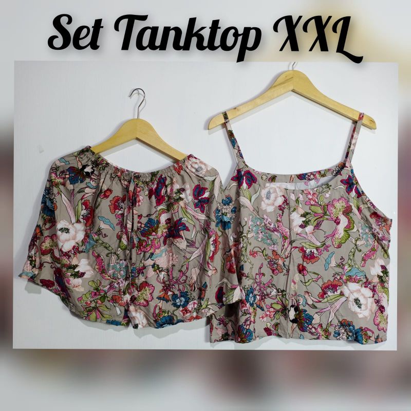 Set Tank Top Pendek Jumbo/Setelan Piyama Wanita Model Tanktop XXL LD 120/Baju Tidur Sexy (pilih motif)