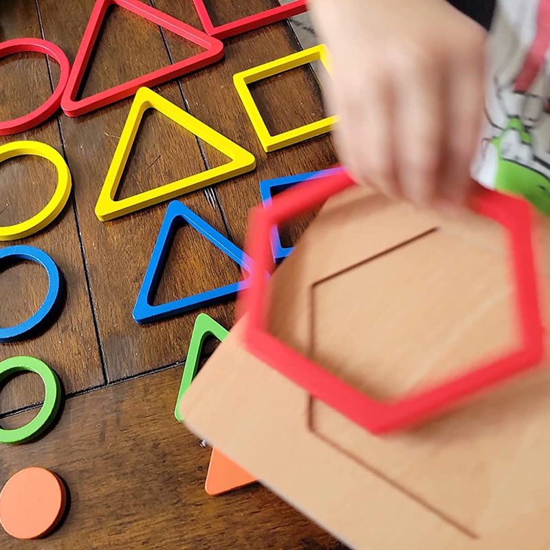 Mainan Sortir Bentuk Geometri Montessori Balita Puzzle Kayu Anak Belajar Paud Mainan Edukasi Dini