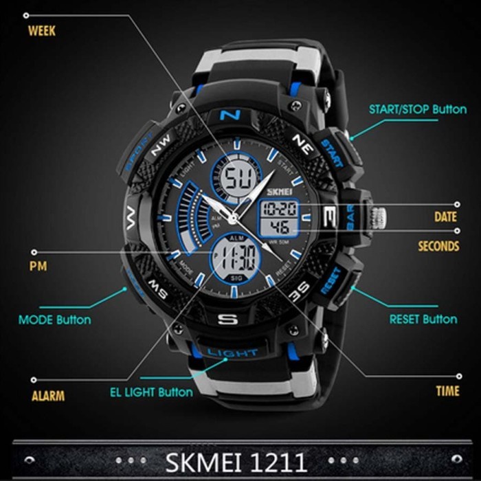 SKMEI 1211 Jam Tangan Pria Digital Analog Olahraga Sport Anti Air - Waterproof LED Watch