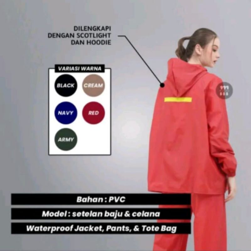 RAF JAS HUJAN RAINCOAT SETELAN JAKET CELANA PRIA WANITA BAHAN TEBAL ELASTIS ANTI BOCOR