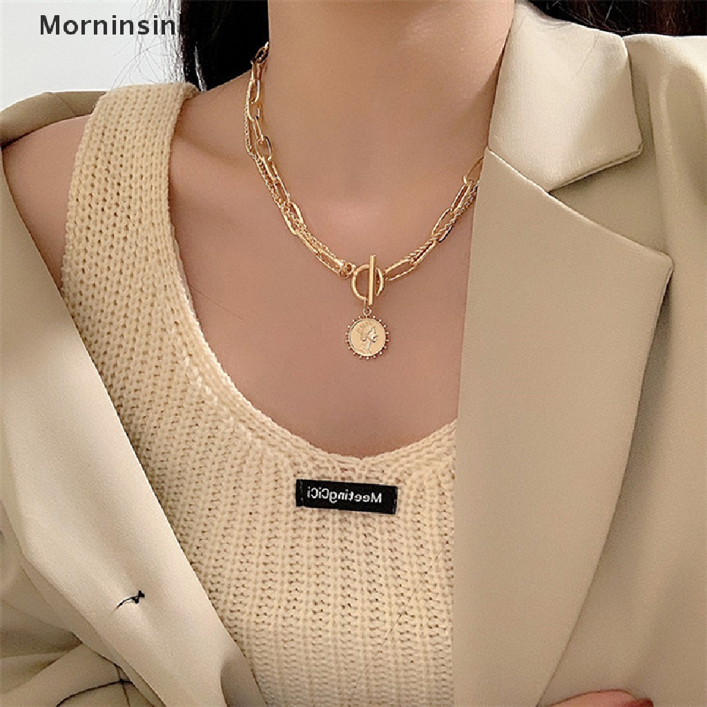 Mornin Kalung Choker Rantai Multi-layer Vintage Untuk Wanita Fashion Necklaces Jewelry id