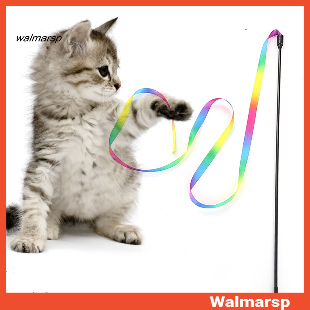 Wlp Kucing Kitty Lucu Strip Warna-Warni Menggoda Tongkat Tongkat Mainan Interaktif Perlengkapan Hewan Peliharaan
