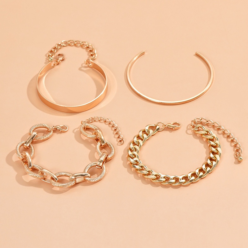 4 Pcs Punk Logam Berat Besar Tebal Rantai Gelang Set Wanita Retro Geometris Logam Memutar Rantai Gelang Fashion Perhiasan