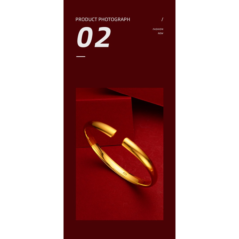 Goldkingdom Perhiasan Fashion Emas Asli Kadar 375Bangkok Aksesoris Ready Stock Lapis Emas Retro 6n Full Bintang Gelang Permukaan Halus Push-pull Minimalis Gelang Wanita