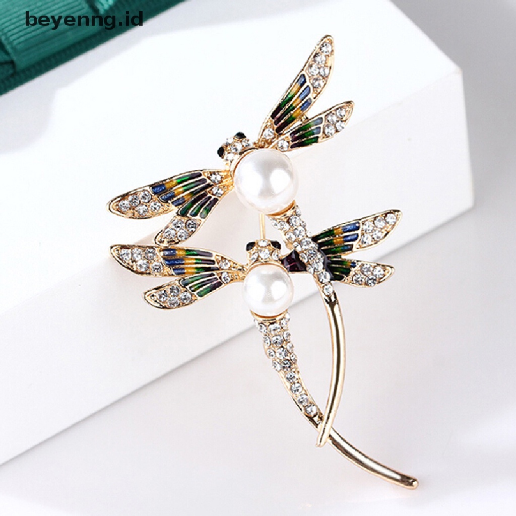 Beyen Fashion Wanita Kristal Mutiara Hewan Capung enamel Bros pin custome Perhiasan ID