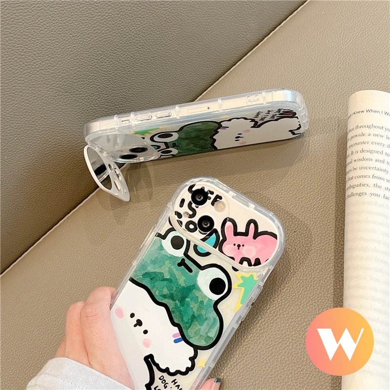 Kelinci Lucu Flip Make Up Mirror Case Kompatibel Untuk IPhone 11 Pro Max 7Plus 87 Plus XR X 13 11 12 14 Pro Max XS Max SE 2020 Graffiti Kartun Hewan Kodok Anjing Lembut Kembali Cove