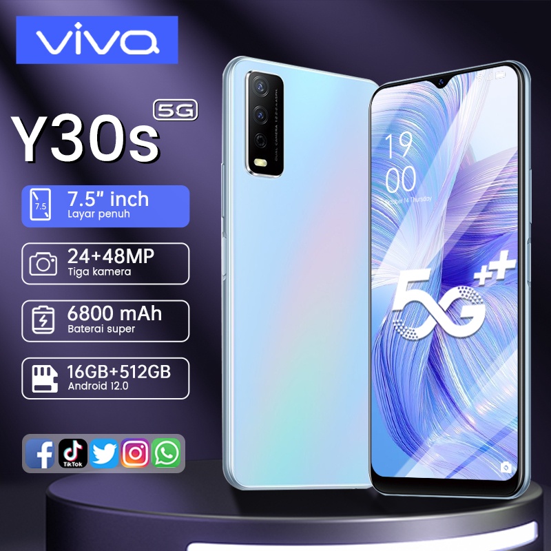 Smartphone VIV0 Y30s full screen HD 6.8 inch handphone harga hp murah asli phone android 4g 5g termurah 2022 terbaru  Ram 256GB 128GB 512GB 50MP HD KAMERA baru promo cuci gudang cod dibawah 1 juta berkualitas original ponsel