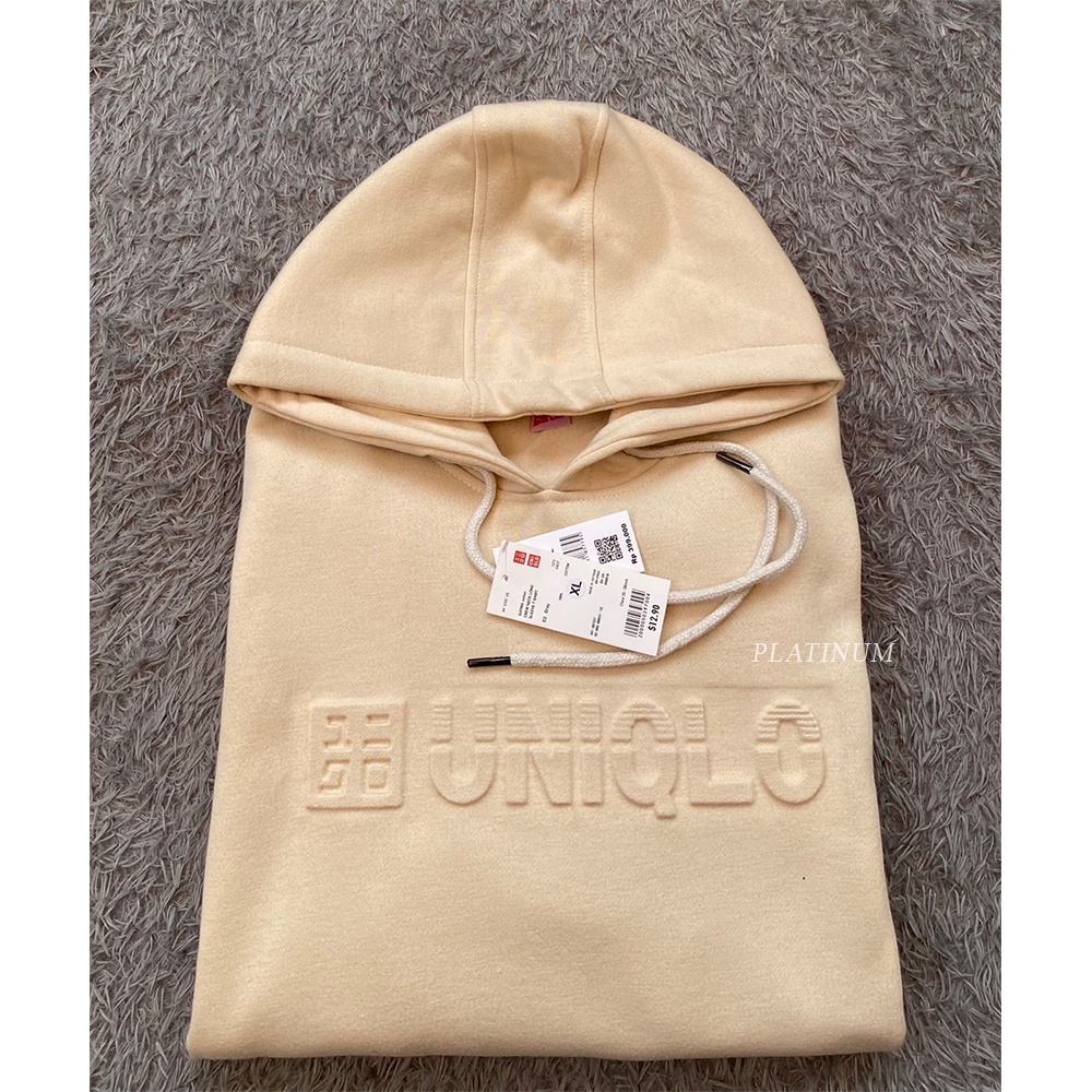 HOODIE JAKET SWEATER UNIQLO EMBOSS - SABLON TIMBUL CREAM PREMIUM QUALITY