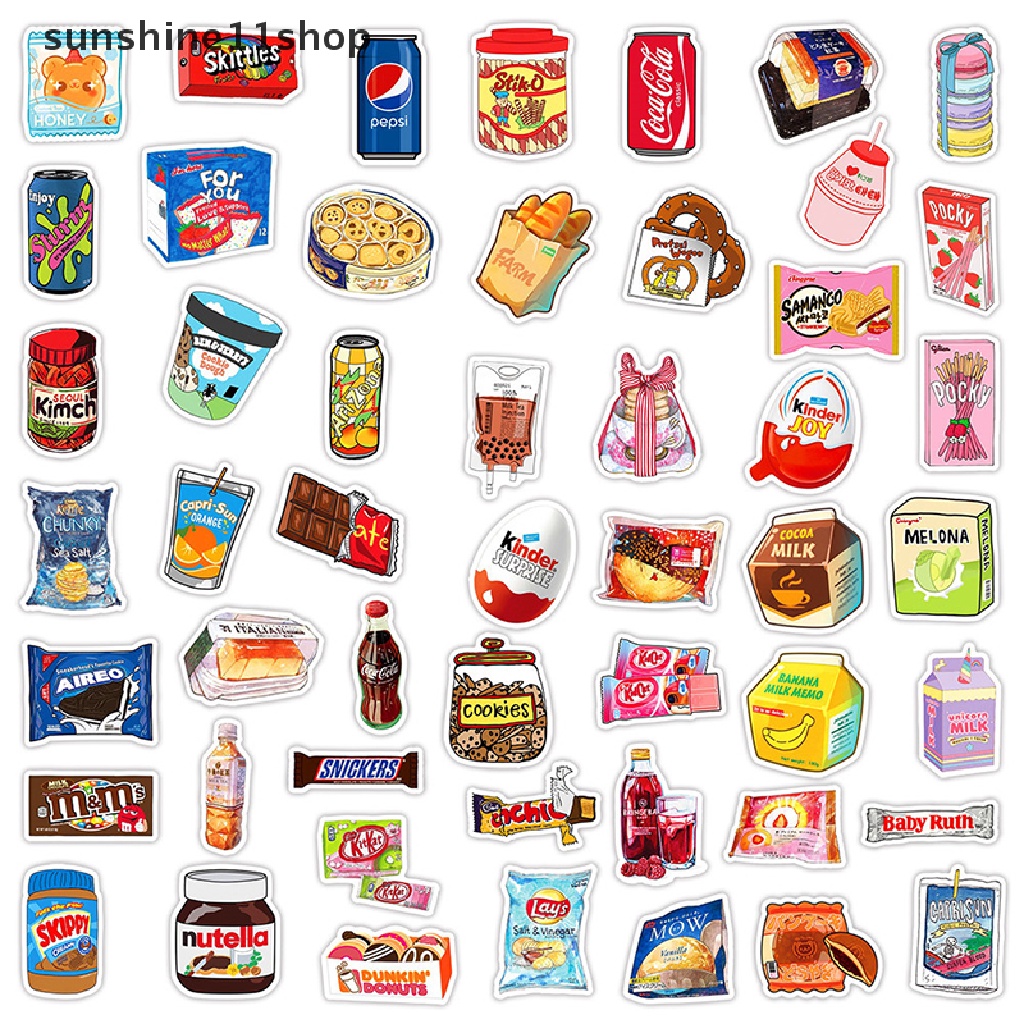 Sho 50Pcs Stiker Kemasan Makanan Minuman Susu Tahan Air Telepon Sepeda Dinding Motor Keren Stiker Mobil Untuk Mainan Anak N