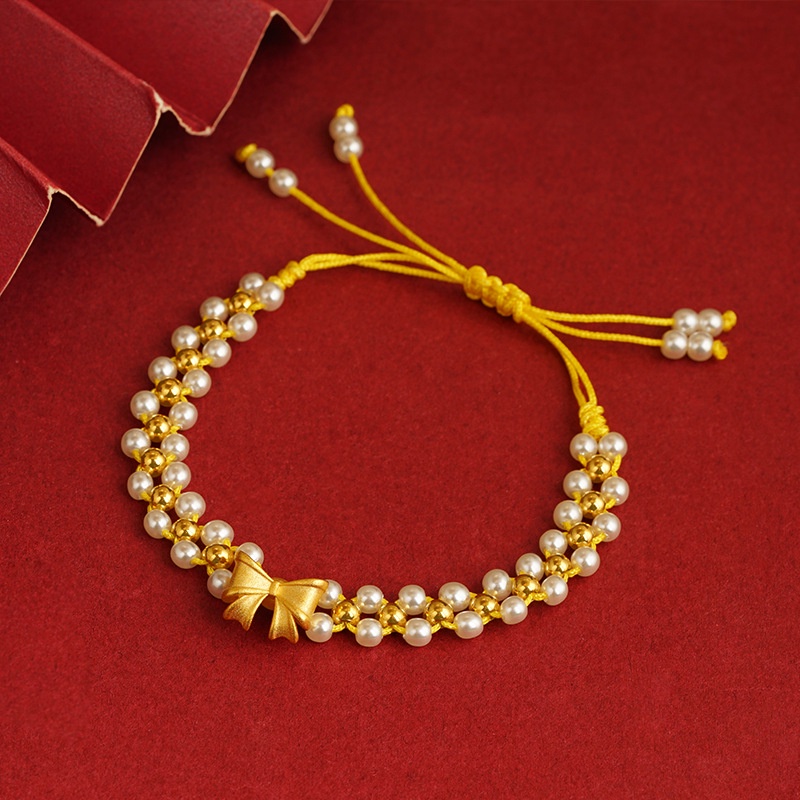 Goldkingdom Perhiasan Fashion Emas Asli Kadar 375Bangkok Aksesoris Ready Stock Princess on The Run Busur Tali Rantai Adjustable Gelang Wanita
