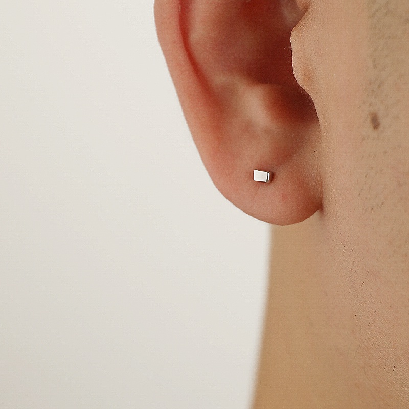 Roselife Minimalis Unisex S925 Perak Kubus Kecil Stud Anting-Anting Untuk Wanita Pria Sederhana Fashion Geometris Anting-Anting Pakaian Sehari-Hari Telinga Perhiasan 1pasang