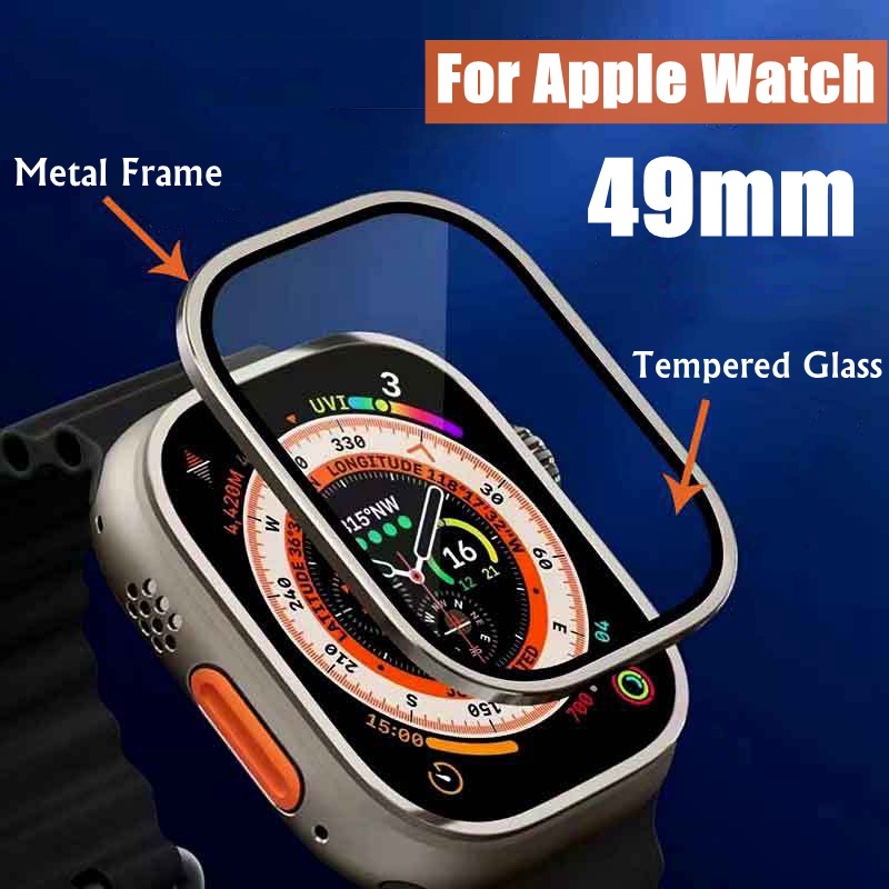 Kaca Casing Logam Untuk Apple Watch Ultra 49mm Film Pelindung Layar Untuk iWatch Ultra 49mm Pelindung Full Cover Aluminium Alloy Cover Tempered Glass