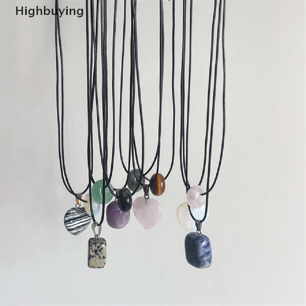 Hbid Kalung Liontin Batu Vintage Sederhana Bergaya Square Peach Heart Necklace Tali Hitam Rantai Klavikula Untuk Wanita Pria Perhiasan Glory