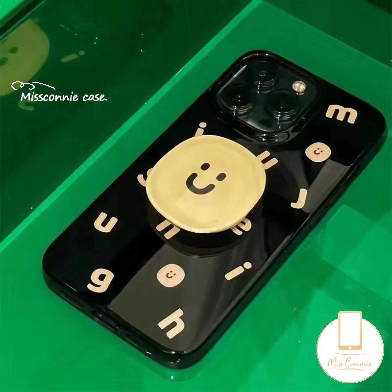 IPHONE Glossy Halus Lucu Smiley Case Kompatibel Untuk Iphone11 7Plus XR X XS Max7 8 Plus 11 13 14 12 Pro Max SE 2020 Huruf Alfabet Sederhana Shockproof Soft Tpu Back Cover