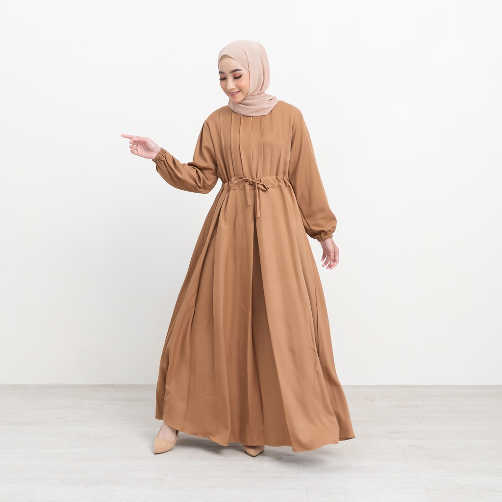Gamis Melia Dress Menyusui Polos Lengan Panjang Wudhu Frienndly Baju Homey Dress OOTD Casual Daily-4