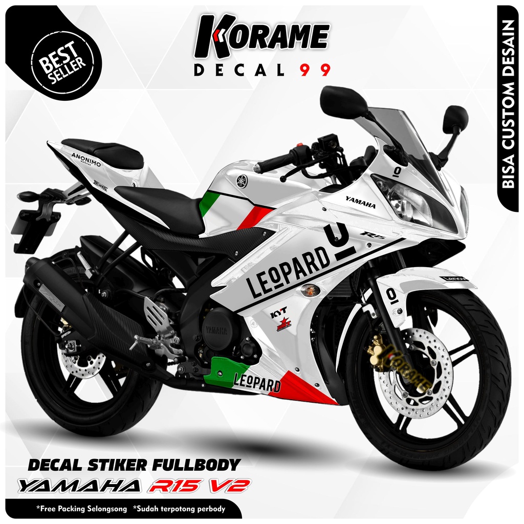 Decal Sticker R15 V2 - Motif Leopard Racing Warna Putih Full body