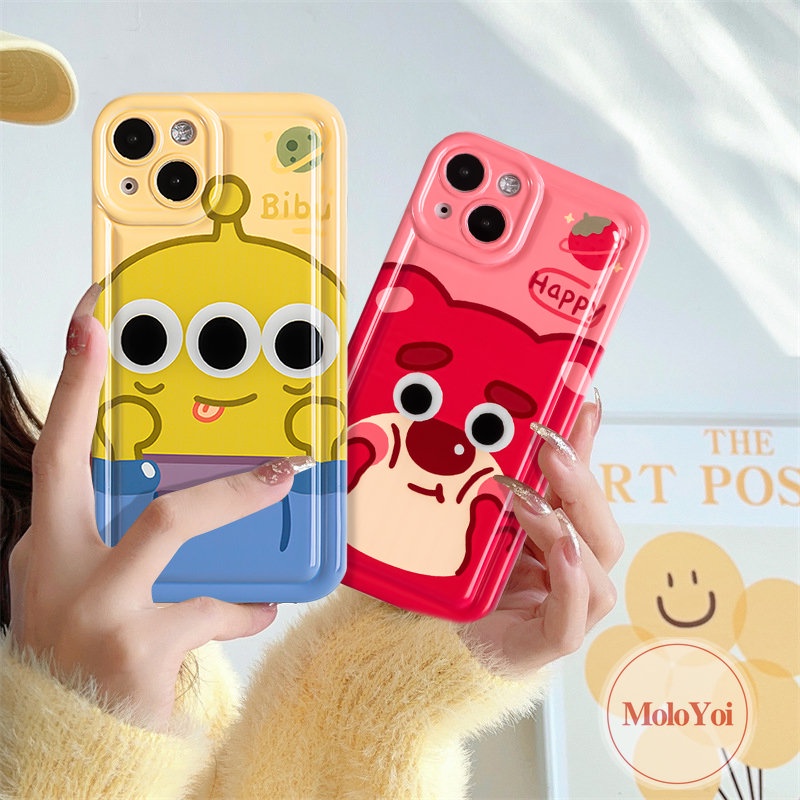 IPHONE Pasangan Imut Strawberry Bear Manyo Phone Case Kompatibel Untuk Iphone11 12 13 14 Pro MAX 7Plus XR 6 6S Plus 8Plus X XS MAX Kartun Alien Toy Story Shockproof Airbag Soft TPU Cover