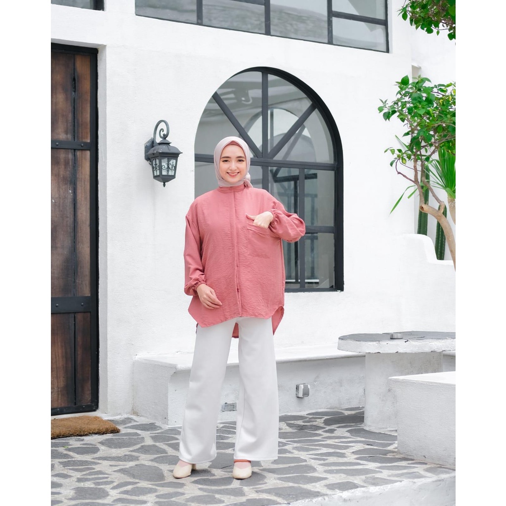 AVE Hana Shirt/Kemeja Oversize Crinkle Lengan Panjang