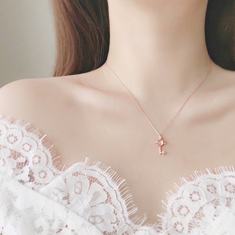 Fashion Kalung Rantai Kristal Pink Untuk Wanita Aksesoris Perhiasan Liontin Zirkon Elegan