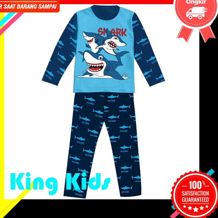 TERLARIS kingkids setelan panjang/piyama anak laki-laki dan perempuan motif BABY SHARK usia 1-10 tah