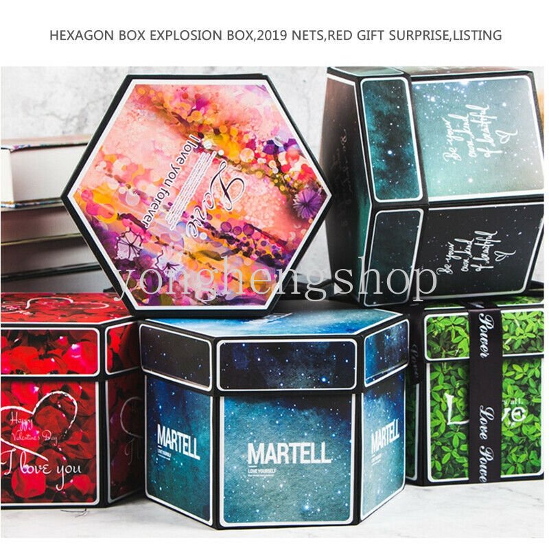 Kreatif Hexagon DIY Surprise Explosion Box Handmade Anniversary Scrapbook Album Foto Pernikahan Ulang Tahun Hadiah Hari Valentine Cinta Memory Box