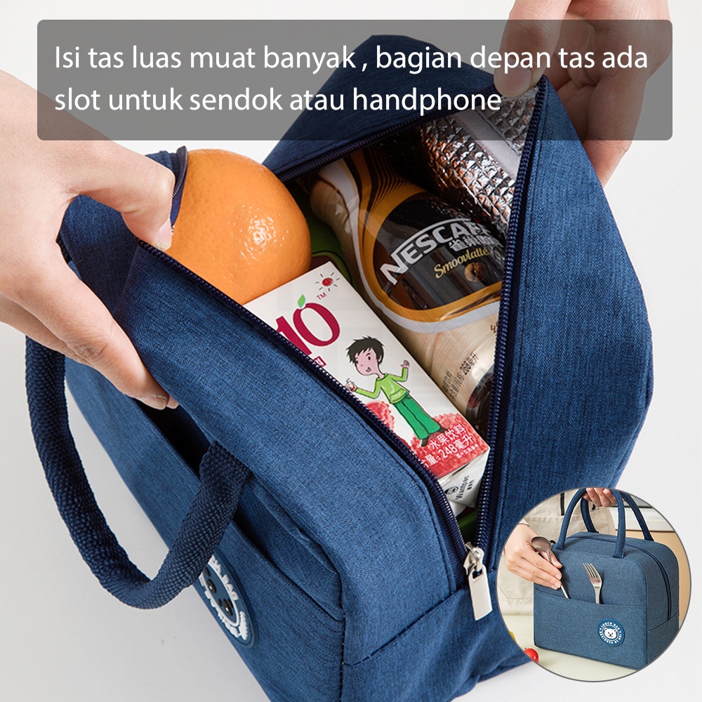 HUGO Tas Bekal Makanan Anak Tas Penyimpanan Kotak Makan Lunchbag Thermal Cooler Tahan Panas Polos