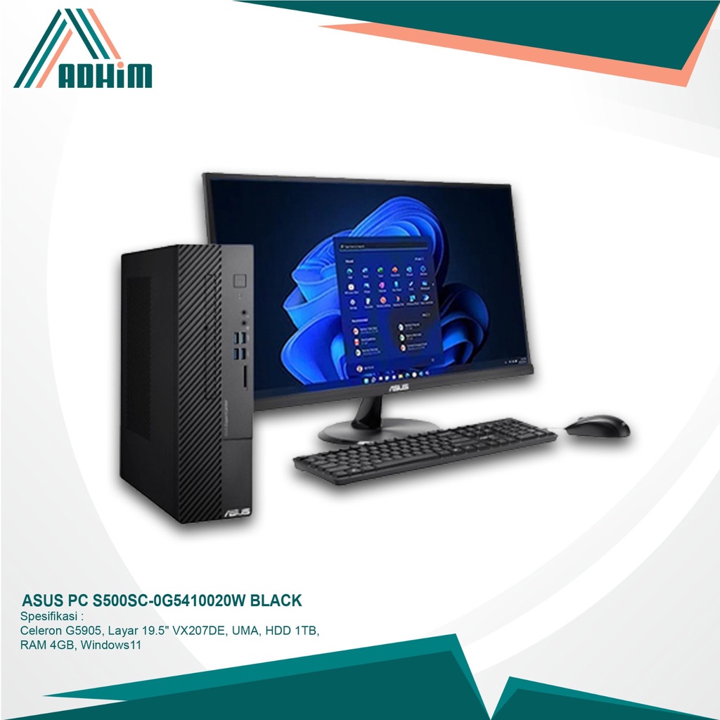 ASUS PC S500SC-0G5410020W BLACK INTEL CELERON  G5905, 19,5" VX207DE, UMA 1TB HDD, 4GB RAM, W11