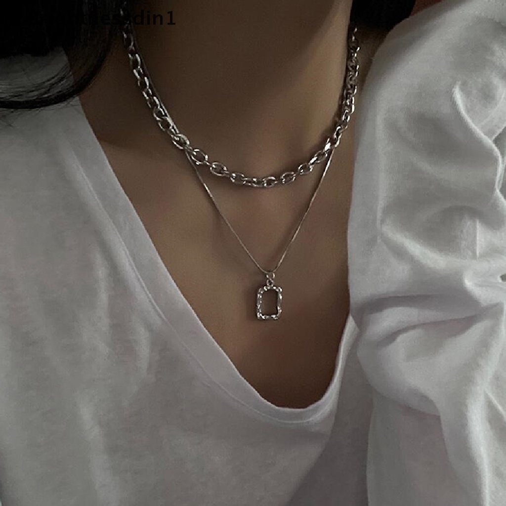 [Brightnessdin1] Fashion Unisex Multilayer Liontin Kalung Hip Hop Rantai Panjang Logam Ganda Halus Pesta Kalung Perhiasan Liontin Kalung Aksesoris Butik