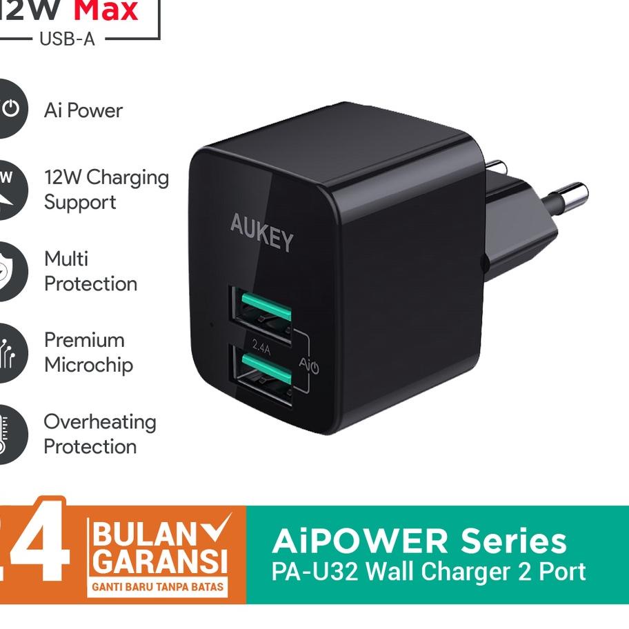 ♀ Charger Aukey PA-U32 2 Port 12W with AiQ -  ➽
