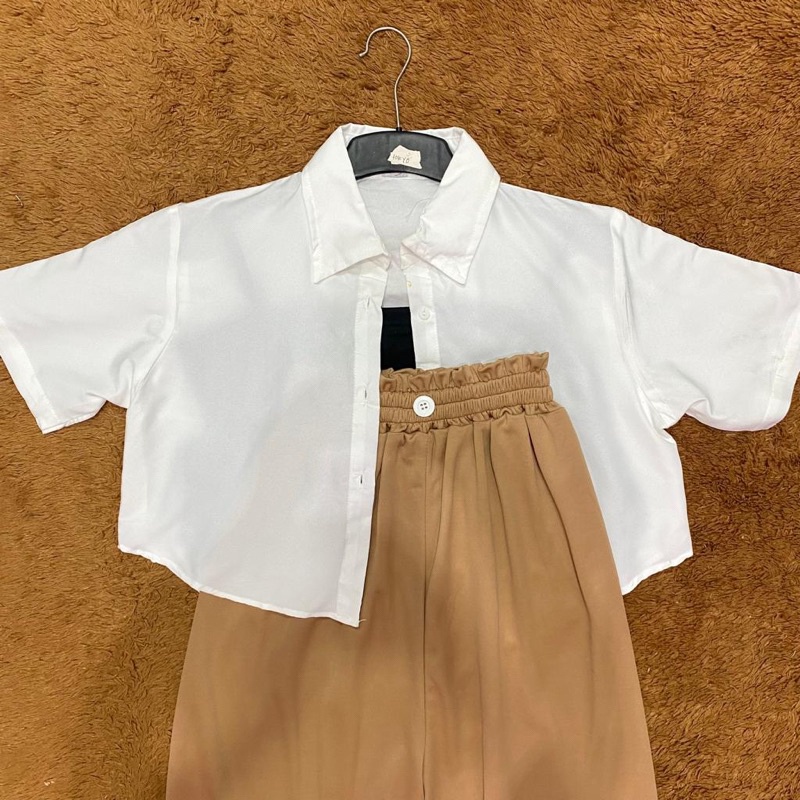 BEFAST - ZRD ONESET WANITA DINI / SETELAN KEMEJA LENGAN PENDEK BALERO CROP / ONESET Wanita Terbaru / Pakaian Casual Wanita Remaja ABG / Set Atasan Hem Lengan Pendek Crop+Celana Panjang / Fashion kekinian Wanita Ala Korean Style / Setelan Polos Formal