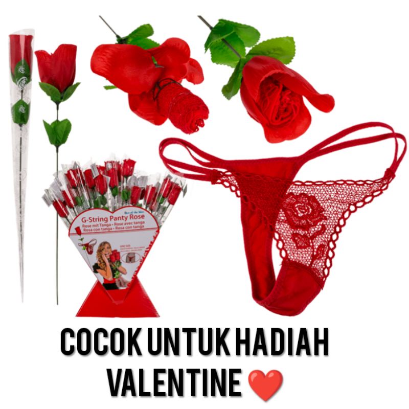 Hadiah Kado Valentine Bunga Mawar Rose Celana Dalam Renda Wanita Sexy Lace G String Lingerie