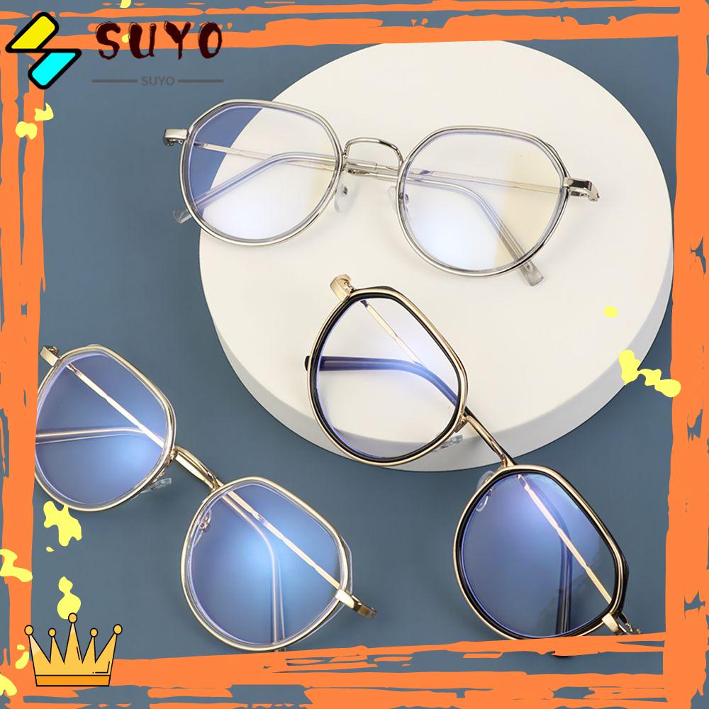 Suyo Myopia Eyeglasses Fashion Kacamata Polos Anti Radiasi Retro Frame Bulat