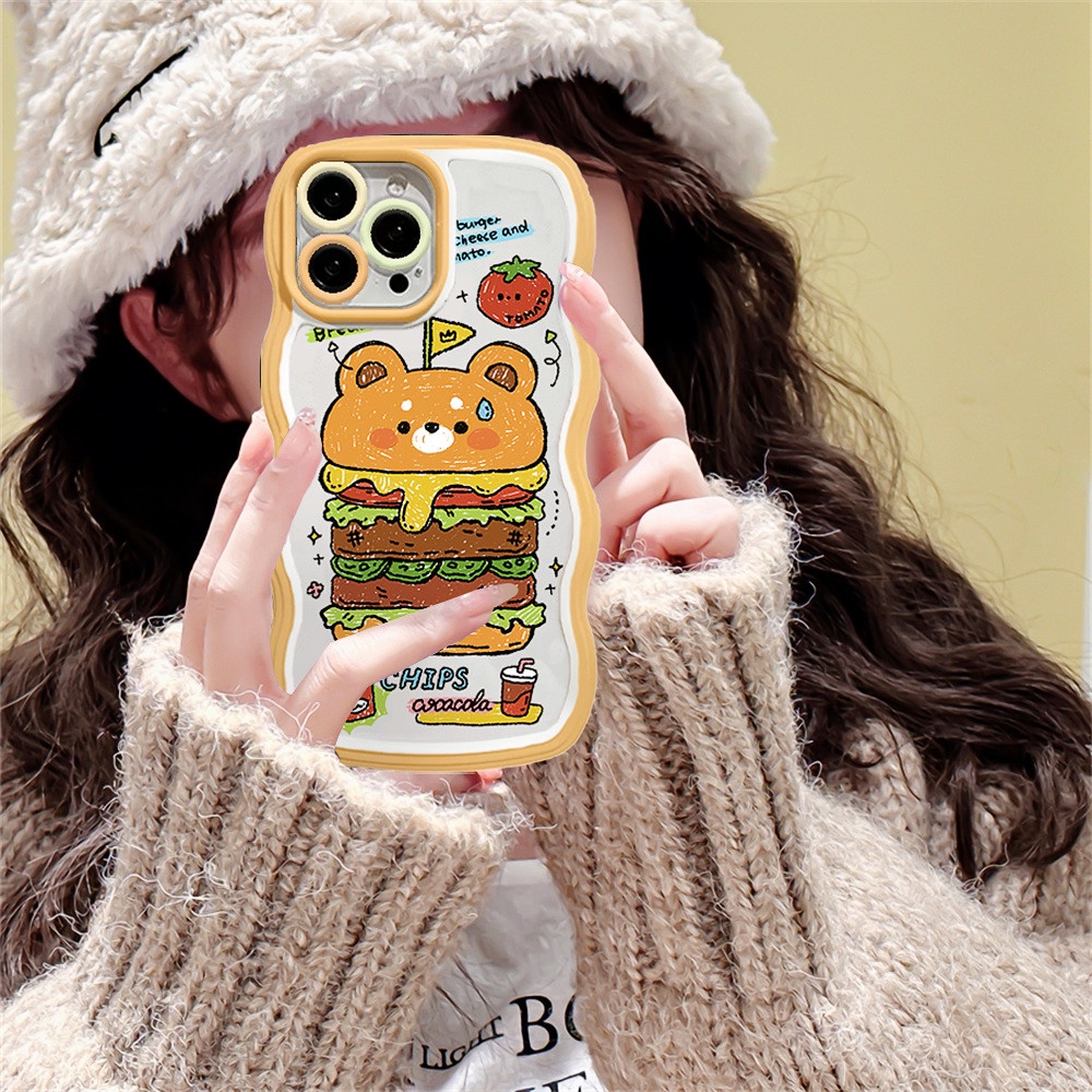 Soft case OPPO A17 A57 2022 A15 A16 A16K A54 A12 A5S A7 A94 A93 A3S A11k A53 A31 A52 A92 A37 F9 A1K A76 A36 5F A9 2020 Bear Rabbit Dan Graffiti Hamburger Wave Edge TPU Phone Cover