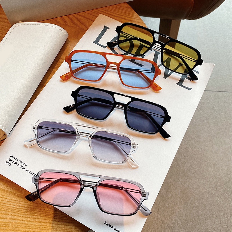 (YUZHU) Anti UV400 Square Frame Metal Fashion Sunglasses Korean Fashion Candy Color Small Square Frame Kacamata Hitam Pria Dan Wanita