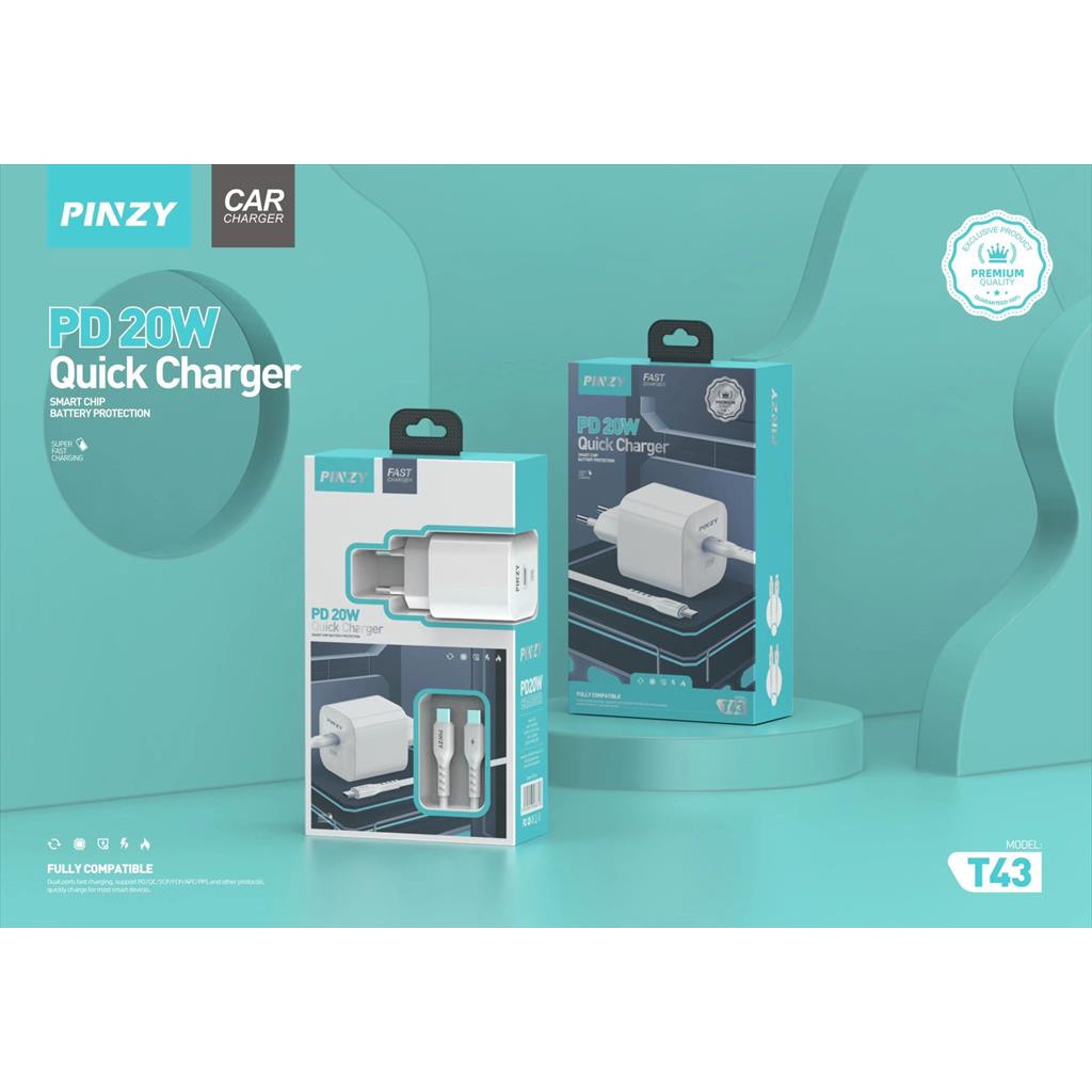 Charger PINZY T43 PD20W Quick Charger Support Fast Charging &amp; Free Kabel