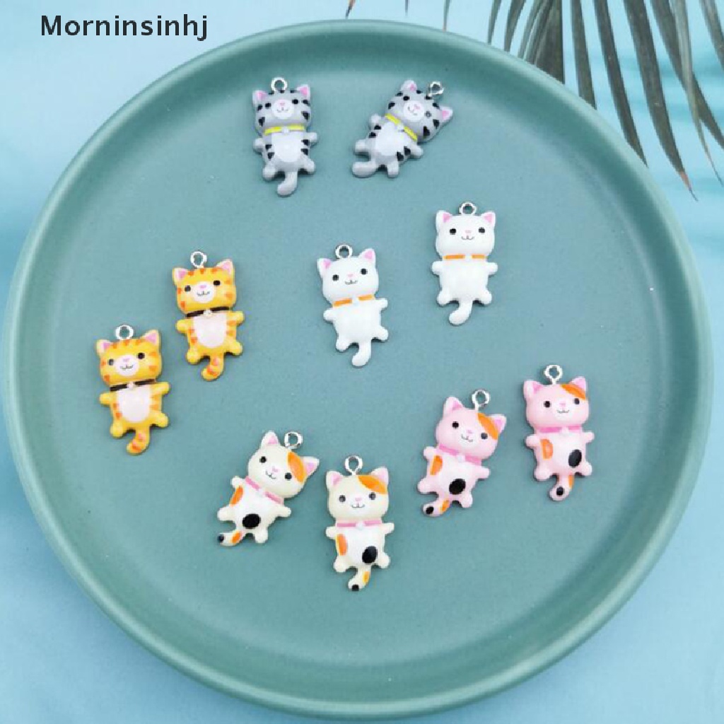 Mornin 10Pcs Resin Kucing Hewan Lucu Ch Liontin DIY Membuat Anting Perhiasan Craft id