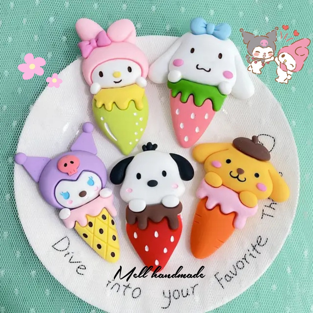 10 Pcs Resin Clay Ice Cream Sanrio Fruit Ice Cone