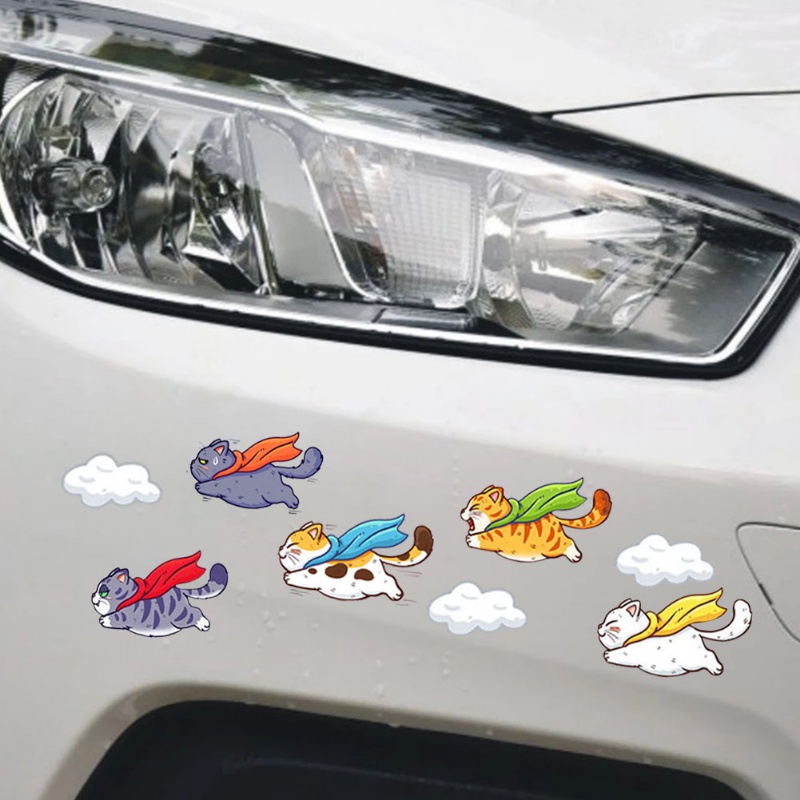 Kartun Stiker Styling Mobil/Kucing Terbang Lucu Decals Body Mobil Jendela Interior Dashboard Stiker Hias