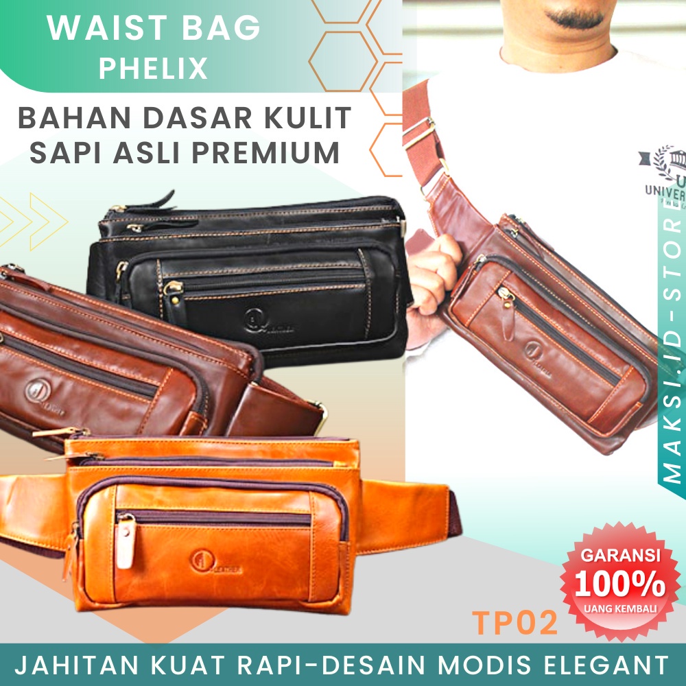 Tas Selempang Pria Kulit Sapi Asli Waistbag Tas Slempang Pria Bahan Kulit Sapi Asli  TP02