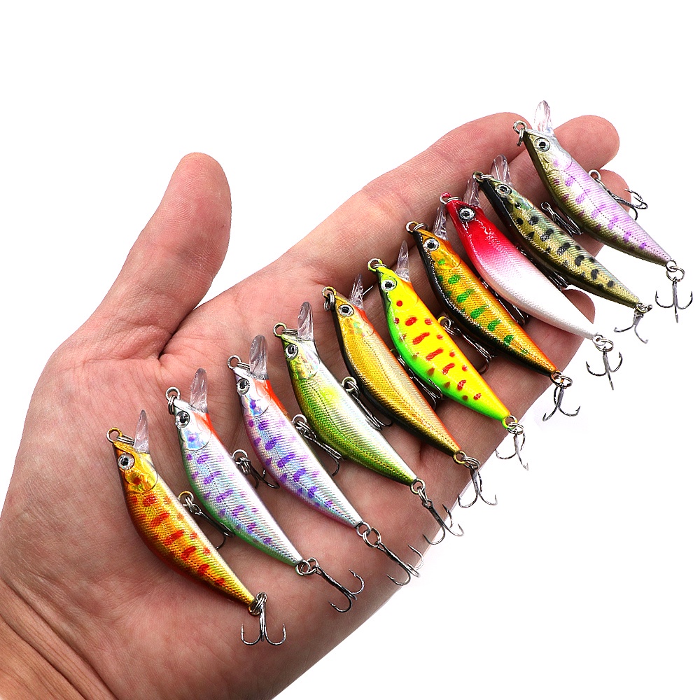 Baru Umpan Pancing Ikan Kecil Tenggelam 5g/6cm Minnow Sinking Fishing Lure 3D Mata Laser Troli Plastik Buzz Umpan Umpan Dengan 2kait Trible